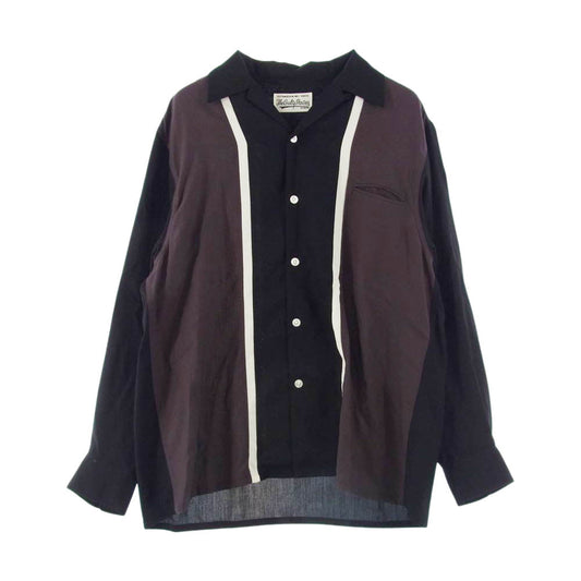 WACKO MARIA ワコマリア THREE-TONE 50'S SHIRT スリー トーン ライン 長袖 シャツ ブラック系 ブラウン系 M【美品】【中古】