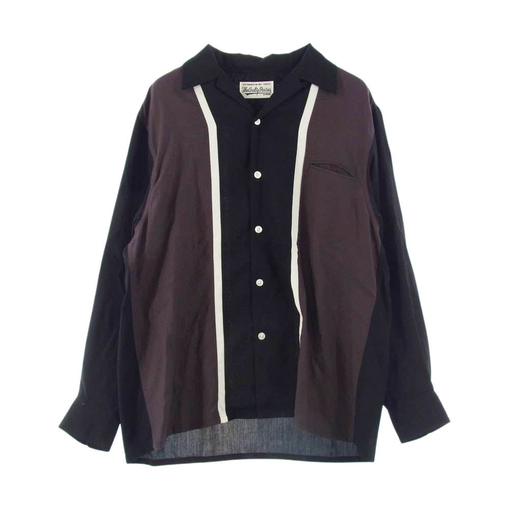 WACKO MARIA ワコマリア THREE-TONE 50'S SHIRT スリー トーン ライン 長袖 シャツ ブラック系 ブラウン系  M【美品】【中古】