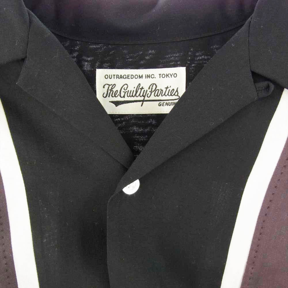 WACKO MARIA ワコマリア THREE-TONE 50'S SHIRT スリー トーン ライン 長袖 シャツ ブラック系 ブラウン系 M【美品】【中古】