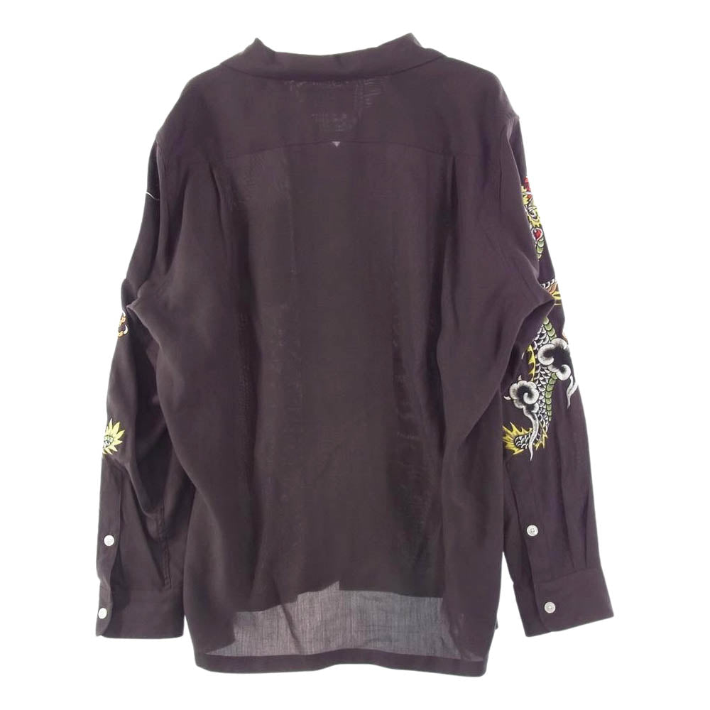 WACKO MARIA ワコマリア × TIM LEHI ティムリーハイ 50'S SHIRT L/S 刺繍 長袖 シャツ ブラウン系 M【美品】【中古】