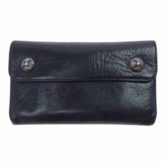 CHROME HEARTS クロムハーツ（原本無） ウェーブ クロスボール ボタン レザー ウォレット ブラック系【中古】