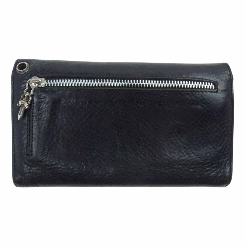 CHROME HEARTS クロムハーツ（原本無） ウェーブ クロスボール ボタン レザー ウォレット ブラック系【中古】