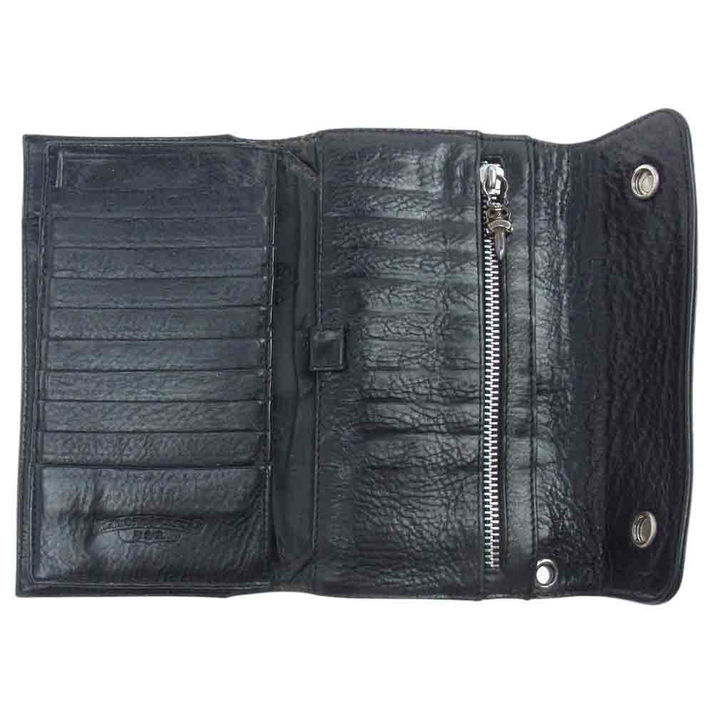 CHROME HEARTS クロムハーツ（原本無） ウェーブ クロスボール ボタン レザー ウォレット ブラック系【中古】