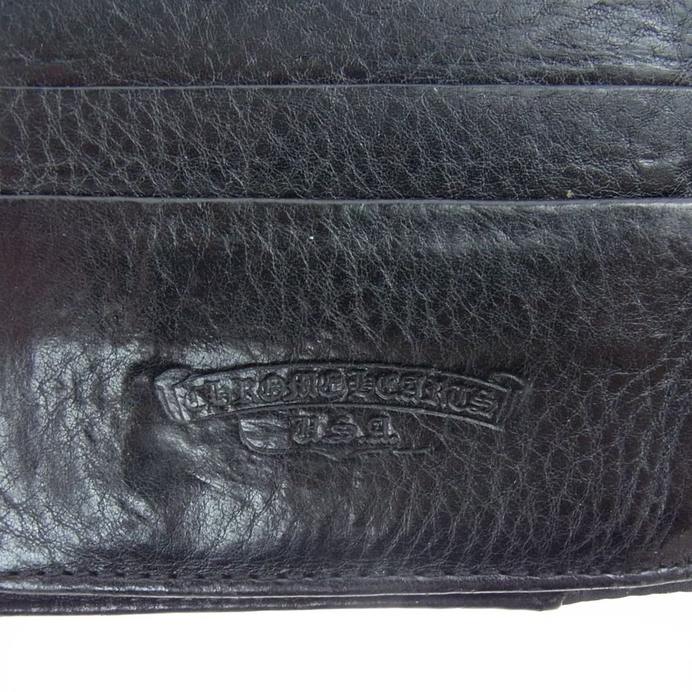 CHROME HEARTS クロムハーツ（原本無） ウェーブ クロスボール ボタン レザー ウォレット ブラック系【中古】