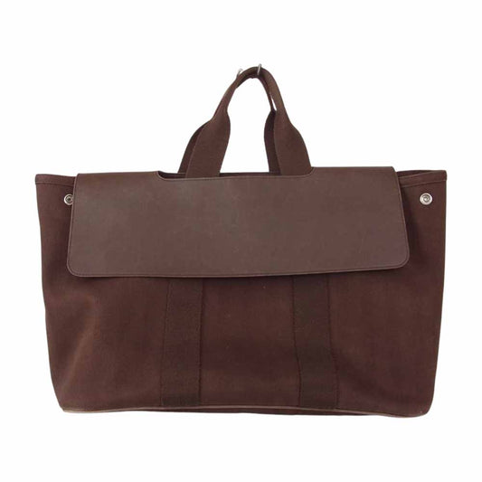 HERMES エルメス ヴァルパライソ GM トワルシェブロン レザー トート バッグ ブラウン系【中古】