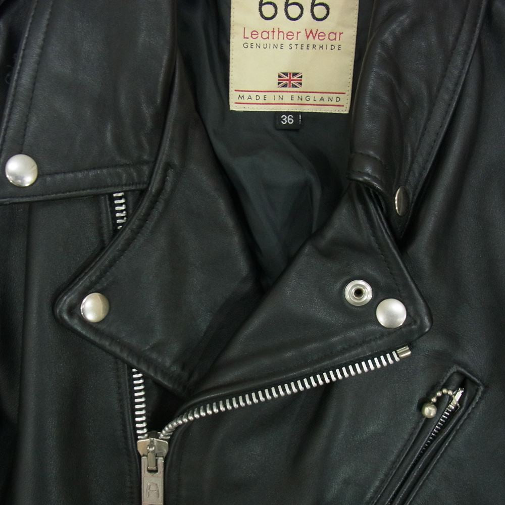 トリプルシックス レザー ウェア 英国製 ダブル ライダース ジャケット ブラック系 36【中古】