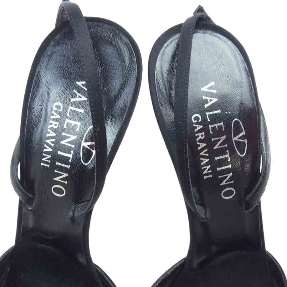 VALENTINO ヴァレンティノ ラインストーン リボン アンクルストラップ サンダル ブラック系 38【中古】