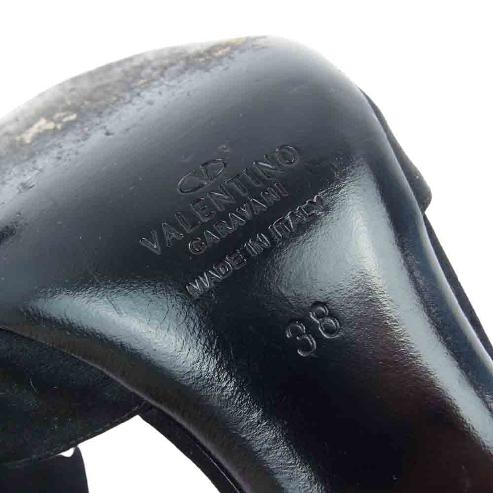 VALENTINO ヴァレンティノ ラインストーン リボン アンクルストラップ サンダル ブラック系 38【中古】