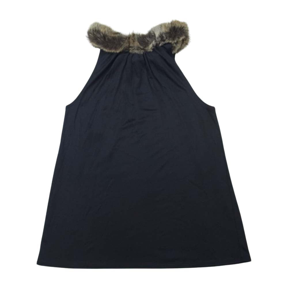 Chloe クロエ フランス製 シルク100％ フェイクファーファー ファスナー ノースリーブ トップス ブラック系 XS【中古】