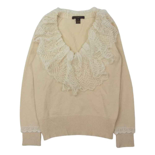 LOUIS VUITTON ルイ・ヴィトン カシミヤ レース Vネック ニット ベージュ系 S【中古】
