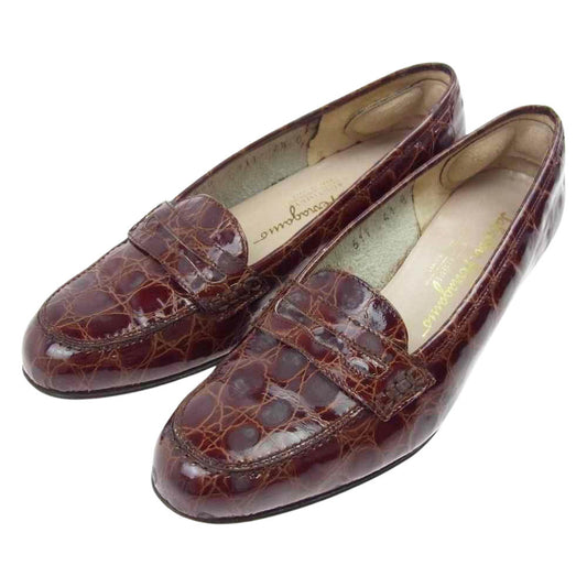 Salvatore Ferragamo サルヴァトーレフェラガモ クロコ型押し ローファー ブラウン系【中古】