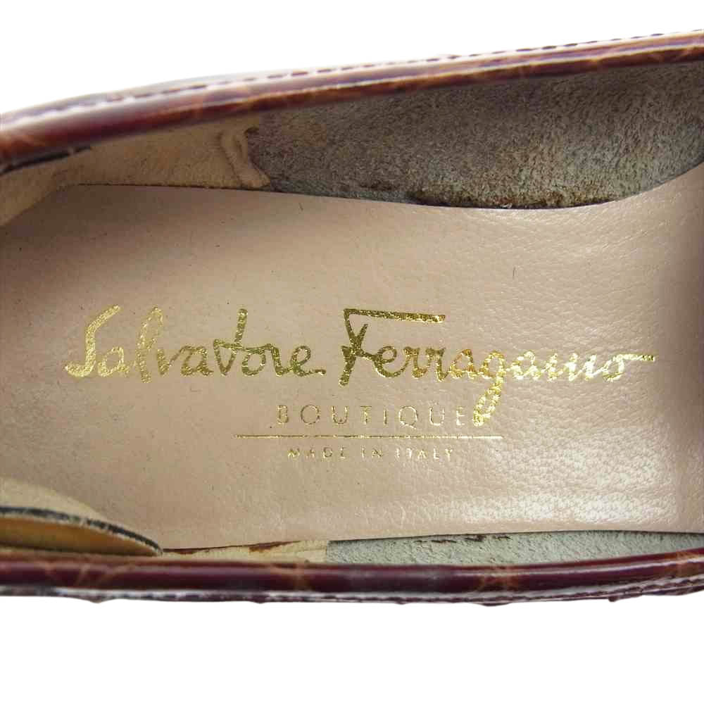 Salvatore Ferragamo サルヴァトーレフェラガモ クロコ型押し ローファー ブラウン系【中古】