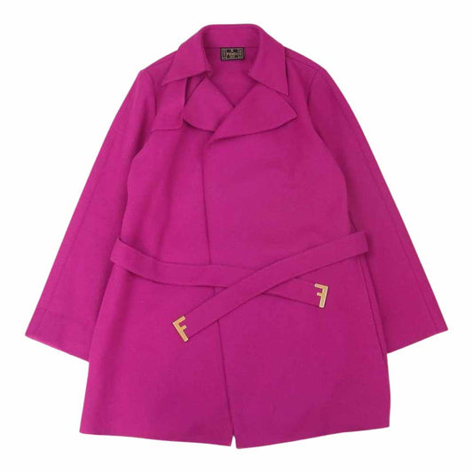 FENDI フェンディ 595570 06124 国内正規品 アオイ ウール ベルテッド ダブル コート パープル系 40【中古】