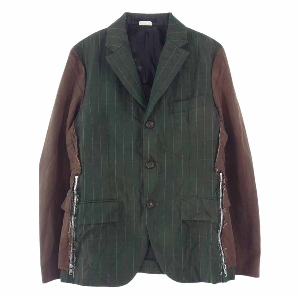 COMME des GARCONS HOMME DEUX コムデギャルソンオムドゥ AD2020 DG-J27 ポリ縮絨 サイドジップ 後ろ二重 カットオフエッジ 袖切替 テーラードジャケット グリーン系 ブラウン系 XS【美品】【中古】