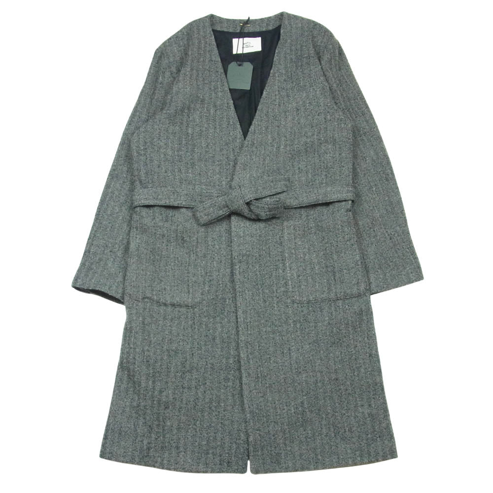 ウティ OU-T012W MANTEAU OLORON ウール ノーカラー ベルテッド コート グレー系 1【美品】【中古】