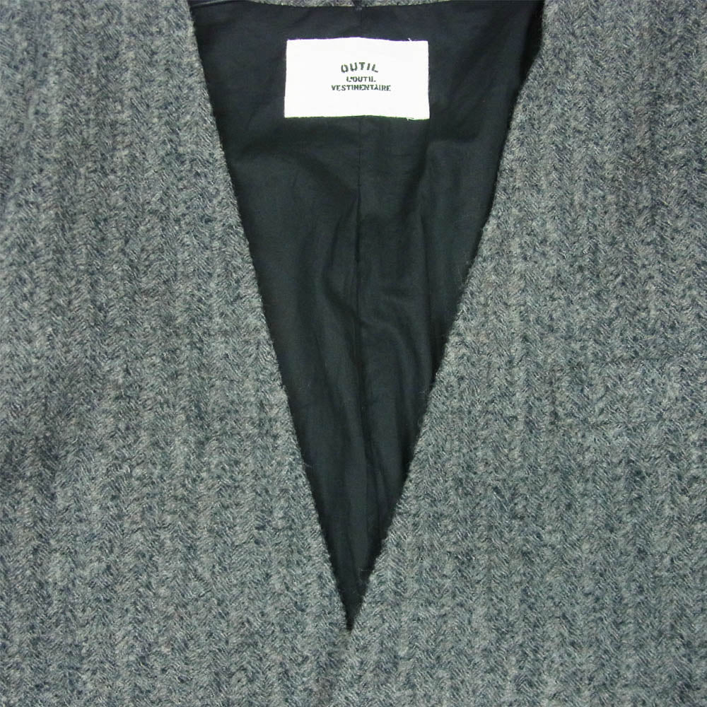 ウティ OU-T012W MANTEAU OLORON ウール ノーカラー ベルテッド コート グレー系 1【美品】【中古】
