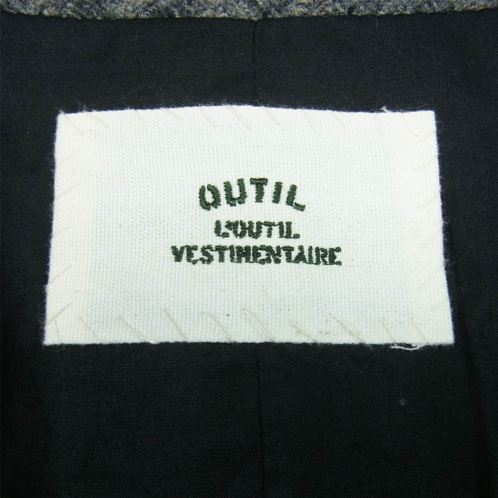 ウティ OU-T012W MANTEAU OLORON ウール ノーカラー ベルテッド コート グレー系 1【美品】【中古】