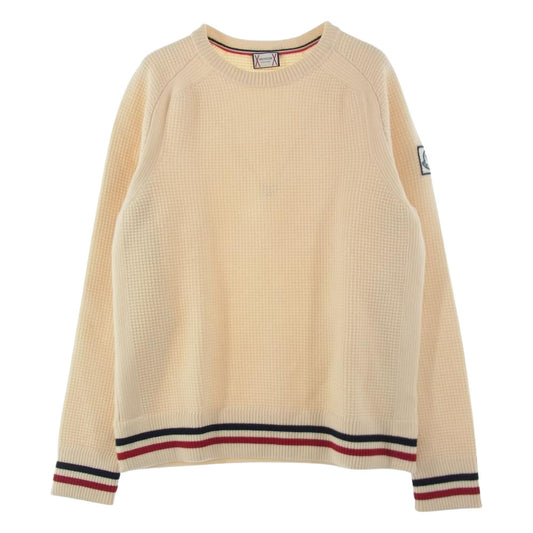 MONCLER GAMME BLEU モンクレール ガムブルー C23919006000 979AU 国内正規品 MAGLIONE TRICOT GIROCOLLO トリコロール クルーネック ニット セーター ホワイト系 ベージュ系 L【中古】