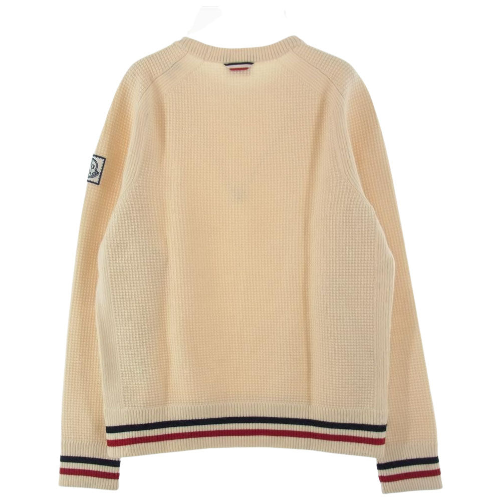 MONCLER GAMME BLEU モンクレール ガムブルー C23919006000 979AU 国内正規品 MAGLIONE TRICOT GIROCOLLO トリコロール クルーネック ニット セーター ホワイト系 ベージュ系 L【中古】