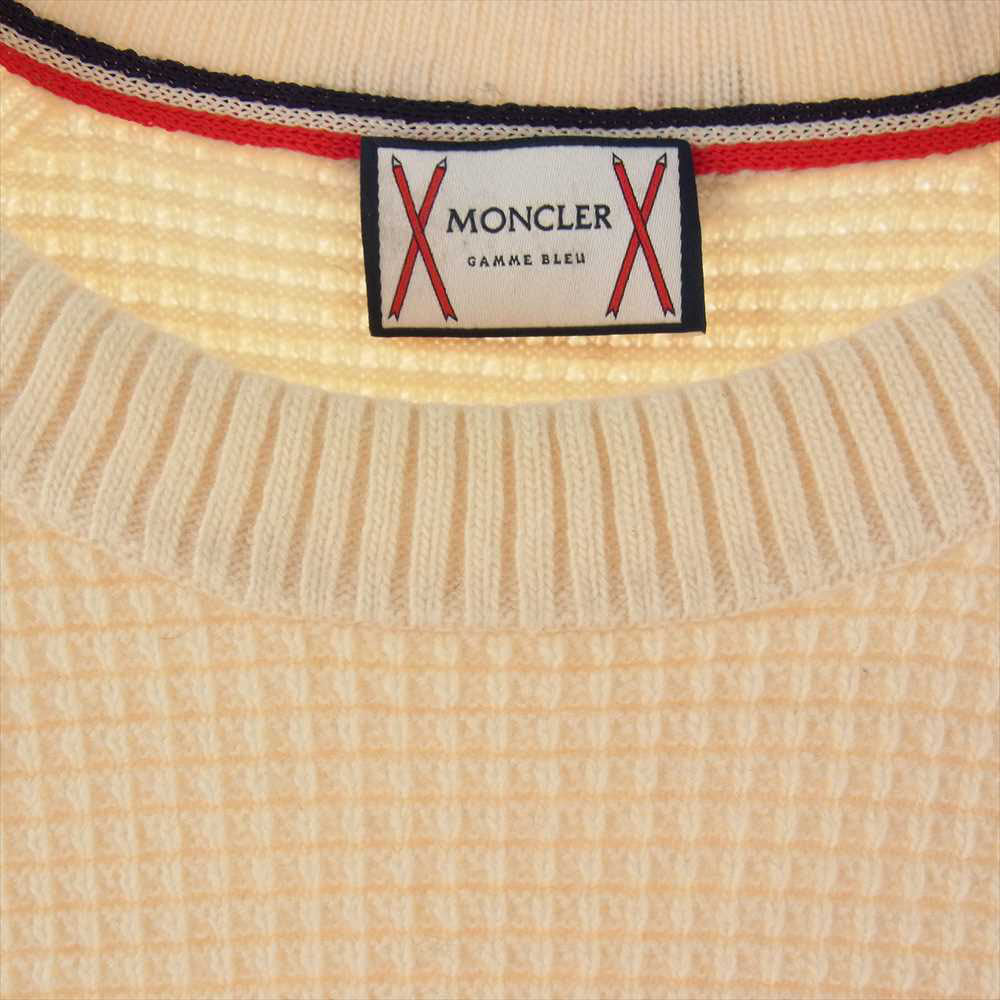 MONCLER GAMME BLEU モンクレール ガムブルー C23919006000 979AU 国内正規品 MAGLIONE TRICOT GIROCOLLO トリコロール クルーネック ニット セーター ホワイト系 ベージュ系 L【中古】