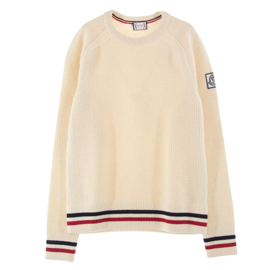 MONCLER GAMME BLEU モンクレール ガムブルー C23919006000 979AU 国内正規品 MAGLIONE TRICOT GIROCOLLO トリコロール クルーネック ニット セーター ホワイト系 ベージュ系 S【美品】【中古】
