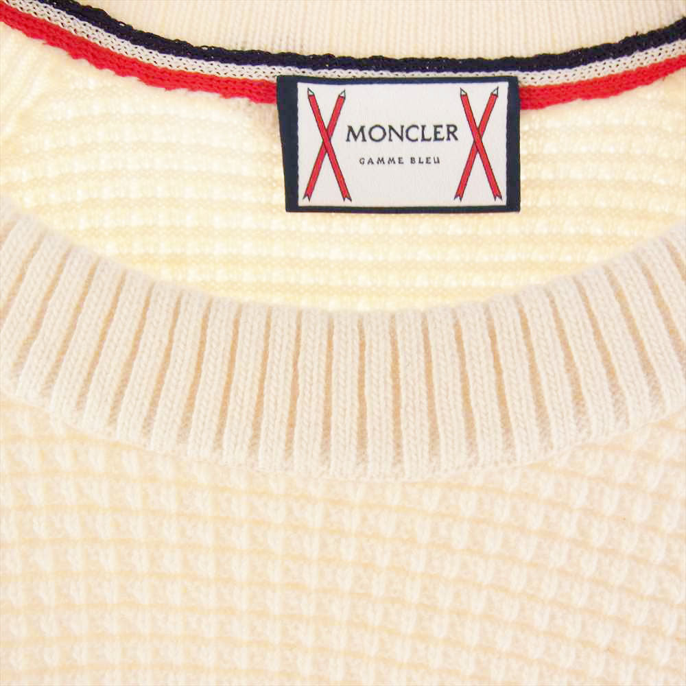 MONCLER GAMME BLEU モンクレール ガムブルー C23919006000 979AU 国内正規品 MAGLIONE TRICOT GIROCOLLO トリコロール クルーネック ニット セーター ホワイト系 ベージュ系 S【美品】【中古】