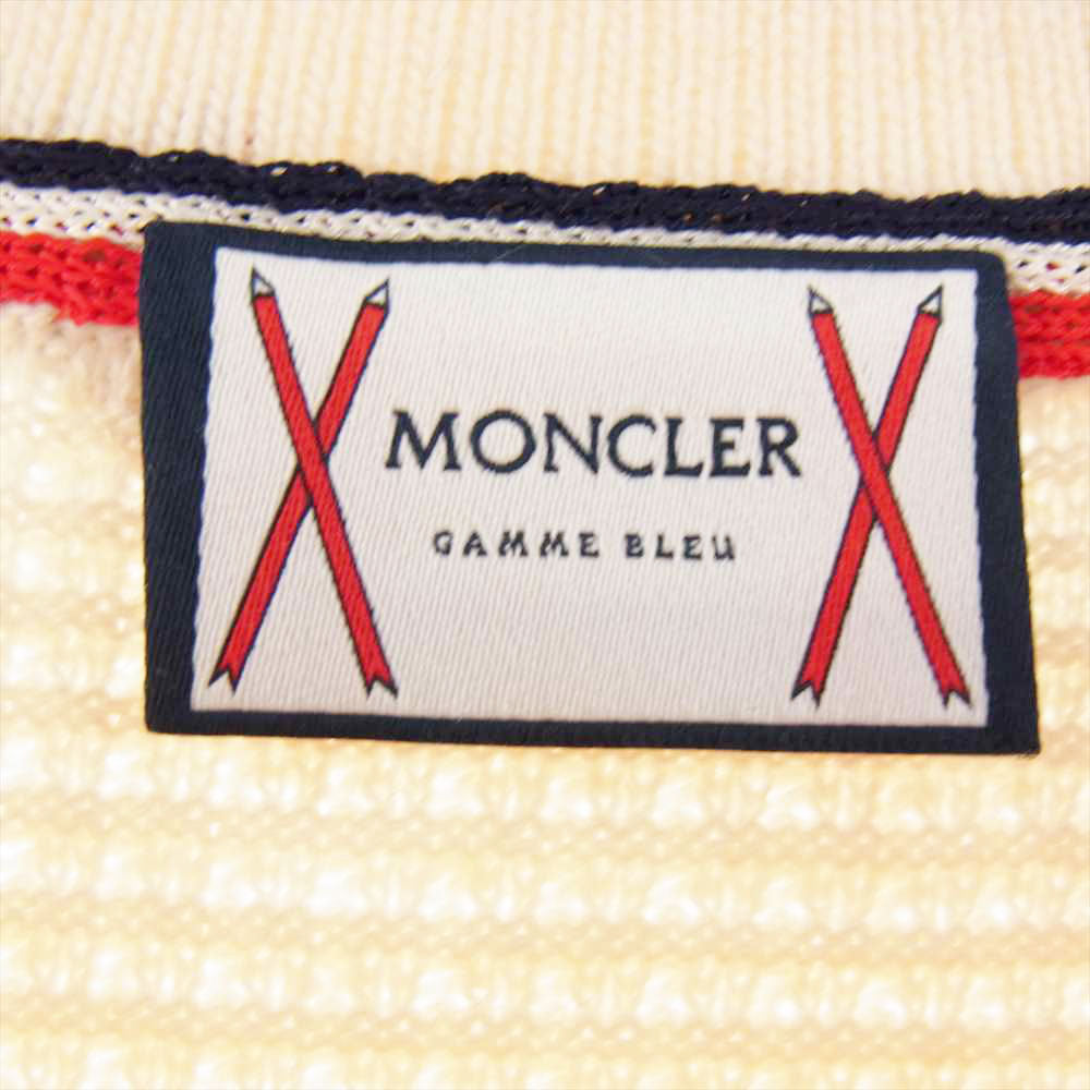 MONCLER GAMME BLEU モンクレール ガムブルー C23919006000 979AU 国内正規品 MAGLIONE TRICOT GIROCOLLO トリコロール クルーネック ニット セーター ホワイト系 ベージュ系 S【美品】【中古】