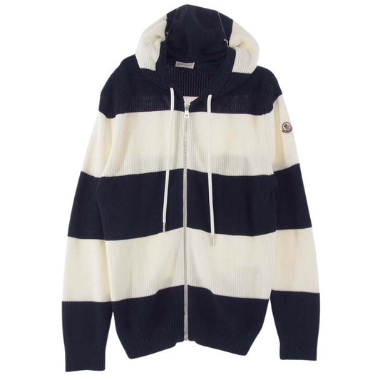 MONCLER モンクレール G10919B71000 V9215 国内正規品 CARDIGAN TORICOT トリコカーディガン ボーダー ジップ パーカー ネイビー系 ホワイト系 L【美品】【中古】