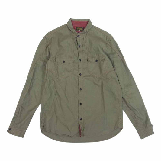 GERUGA ゲルガ GR-S-17 丸襟 長袖 ワーク シャツ ブラウン系 カーキ系 2【中古】