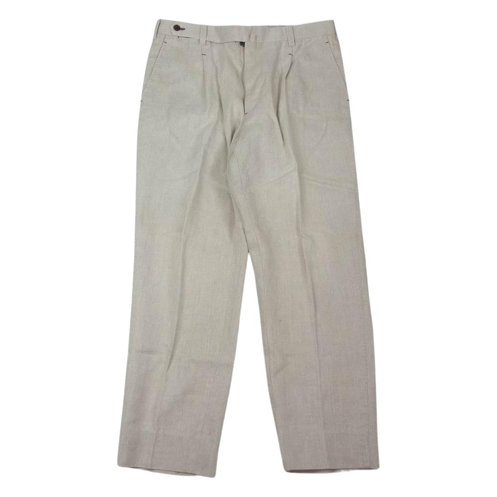 五十嵐トラウザーズ 日本製 1タック センタープレス リネン100％ スラックス パンツ ベージュ系【中古】