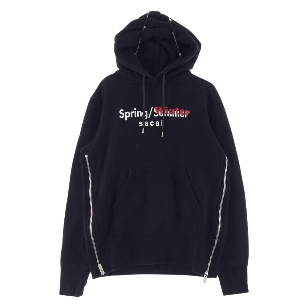 Sacai サカイ 19-04289 ロゴプリント サイドジップ パーカー ブラック系 1【中古】