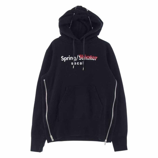 Sacai サカイ 19-04289 ロゴプリント サイドジップ パーカー ブラック系 1【中古】