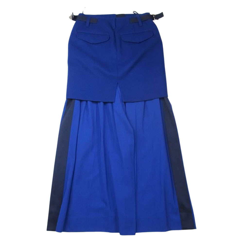 Sacai サカイ 21AW 21-05784 Suiting Skirt メルトン レイヤード スーチング マキシ スカート ブルー系 1【中古】
