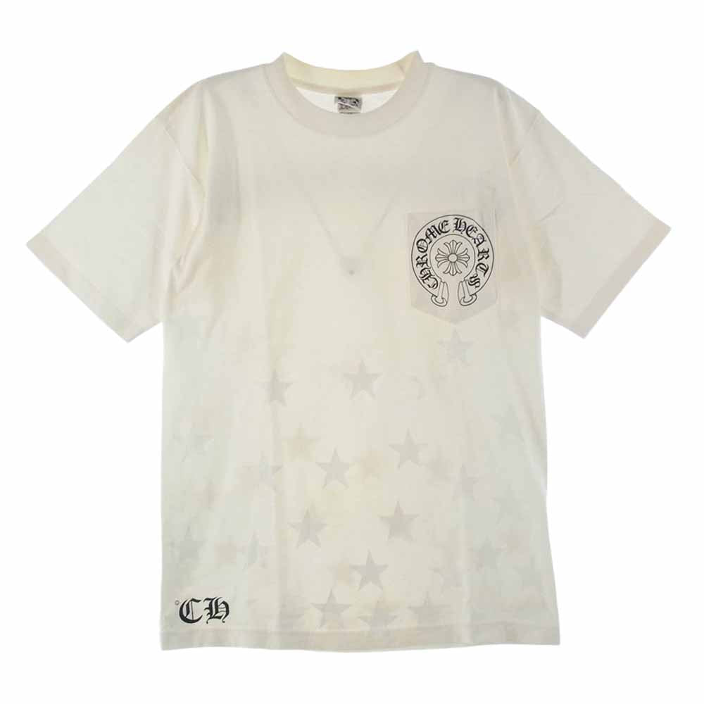 CHROME HEARTS クロムハーツ（原本無） CHプラス スター総柄 バックロゴ ポケット付き 半袖Tシャツ オフホワイト系 M【中古】