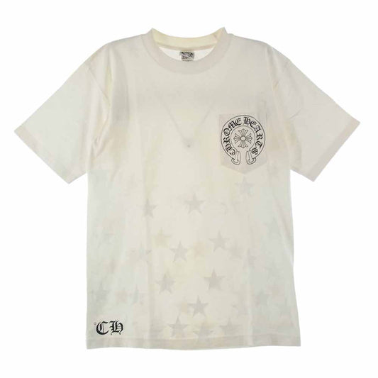 CHROME HEARTS クロムハーツ（原本無） CHプラス スター総柄 バックロゴ ポケット付き 半袖Tシャツ オフホワイト系 M【中古】
