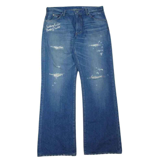 HYSTERIC GLAMOUR ヒステリックグラマー 02201AP17 FANTASY FUCKS ブーツカット ダメージ加工 デニム パンツ インディゴブルー系 32【中古】