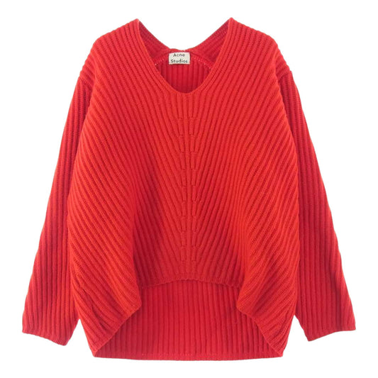 ACNE STUDIOS アクネストゥディオズ Vネック ウール リブ ニット セーター レッド系 XS【中古】