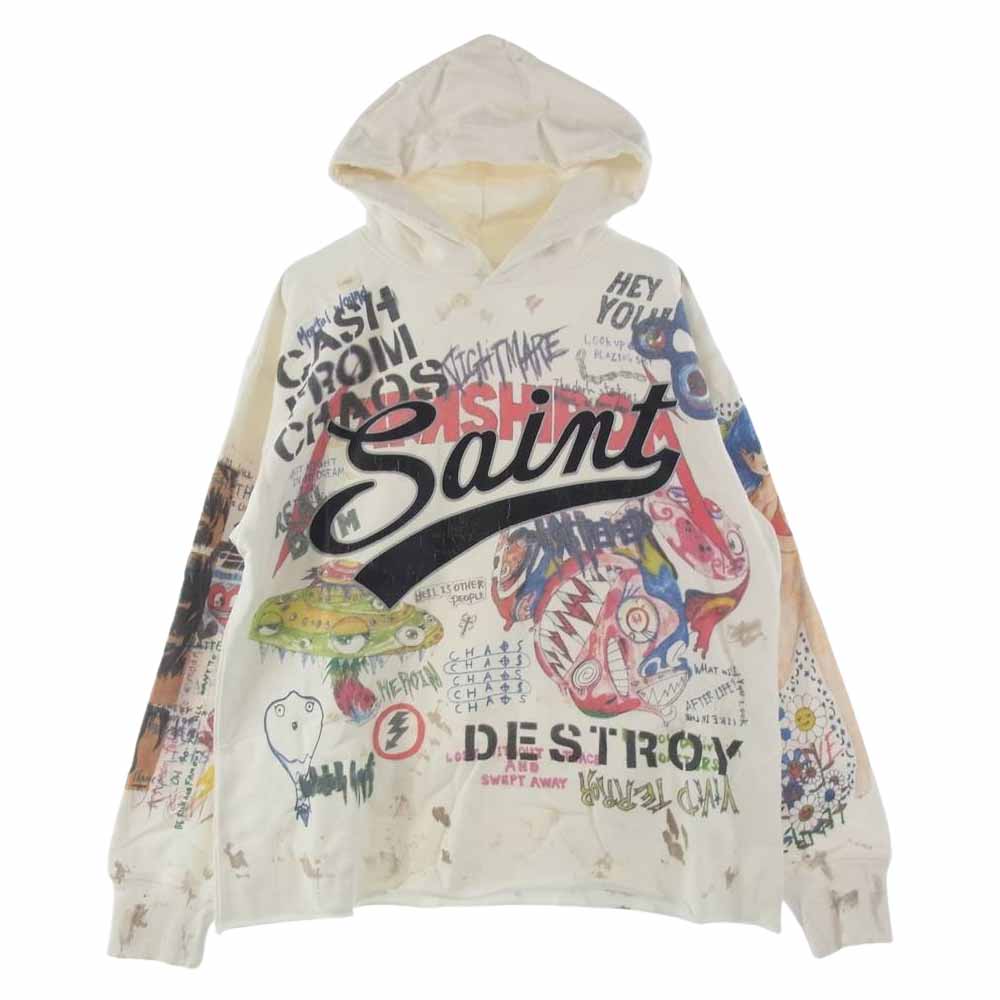 セントマイケル × 村上隆 GRAFF PULLOVER HOODIE グラフティー スウエット パーカー フーディ XL ホワイト系 XL【美品】【中古】