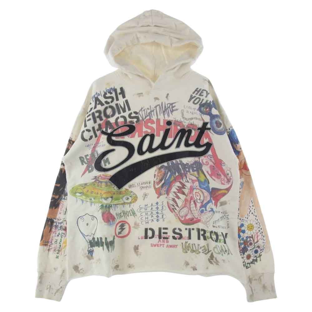 セントマイケル × 村上隆 GRAFF PULLOVER HOODIE  グラフティー スウエット パーカー フーディ L ホワイト系 L【中古】