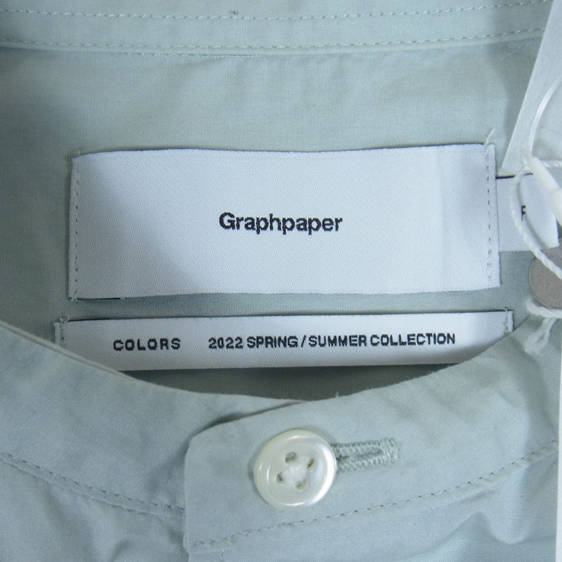 GRAPHPAPER グラフペーパー 22SS GM221-50225 Broad L/S Oversized Band Collar Shirt オーバーサイズ バンドカラー コットン シャツ  ライトグリーン系 F【中古】