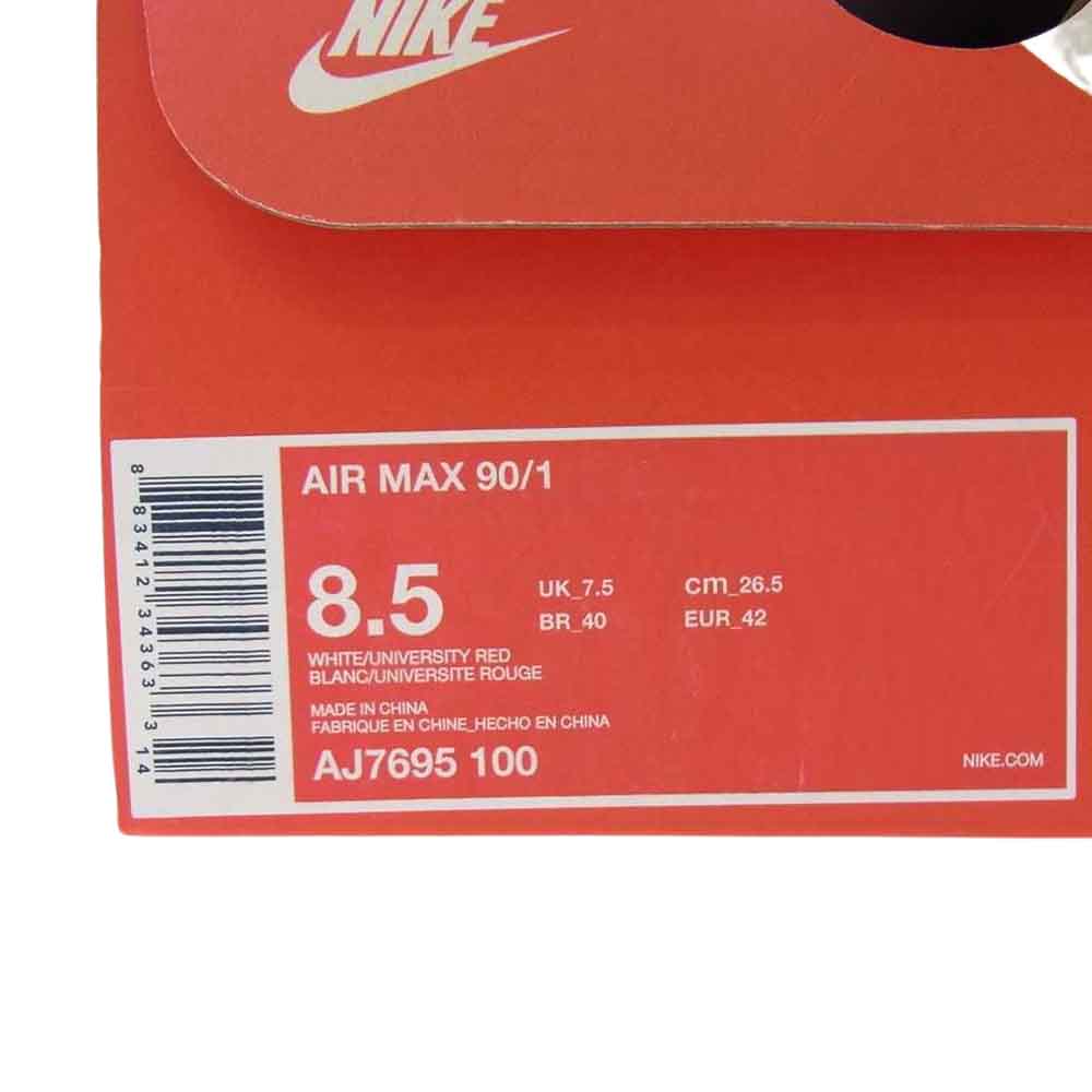 NIKE ナイキ AJ7695-100 AIR MAX 90 エアマックス 90 スニーカー ホワイト系 レッド系 グレー系 26.5cm【中古】