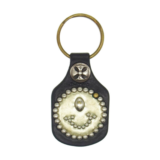 STOPLIGHT ストップライト クロスコンチョ付き スマイルフェイス スタッズ レザー キーホルダー ブラック系 ゴールド系【中古】