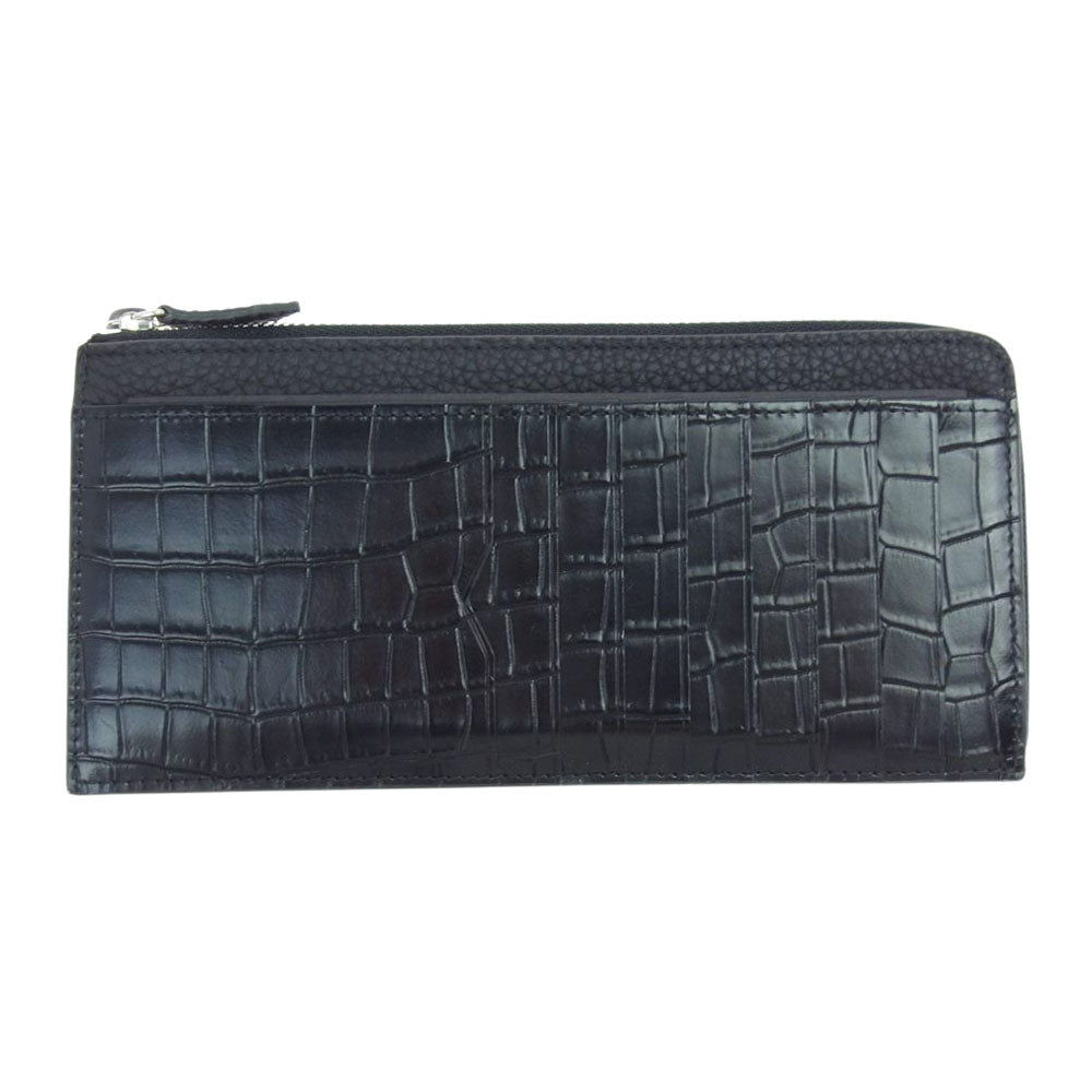 ボナベンチュラ クロコ ロング L字ジップ ウォレット ブラック系【美品】【中古】