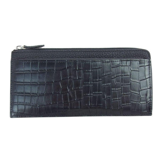 ボナベンチュラ クロコ ロング L字ジップ ウォレット ブラック系【美品】【中古】