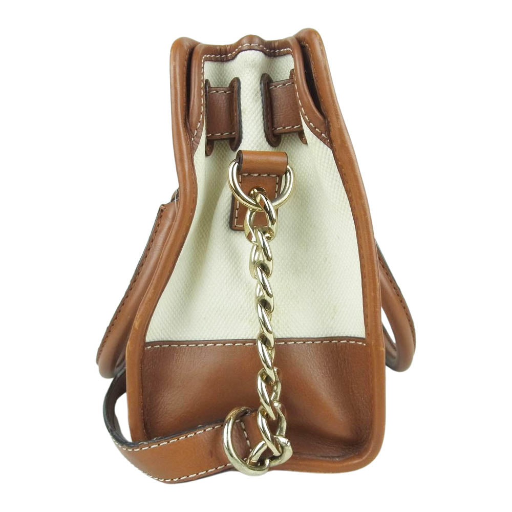 Michael Kors マイケルコース LARGE HAMILTON STRIPED CANVAS TOTE ラージ ハミルトン チェーン ショルダー バッグ キャンバス レザー オフホワイト系 ブラウン系 ネイビー系【中古】