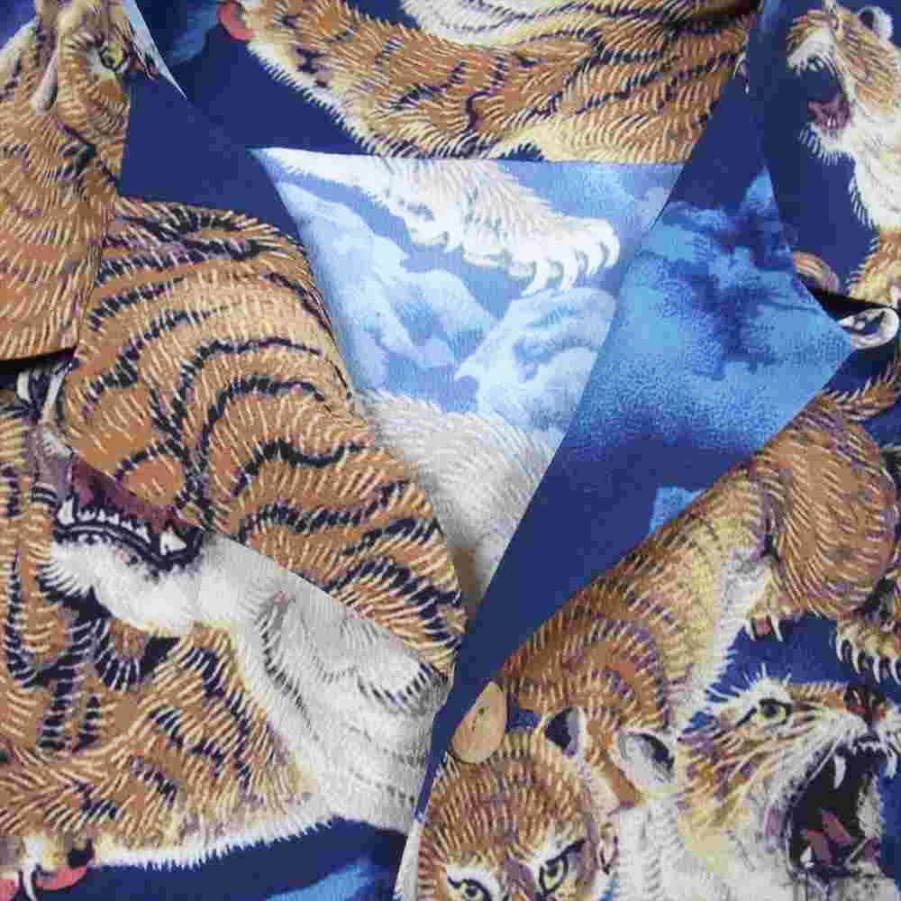 東洋エンタープライズ SS38201 SUN SURF サンサーフ SPECIAL EDITION S/S RAYON HAWAIIAN SHIRT ONE HUNDRED TIGERS 百虎 ネイビー系 L【極上美品】【中古】