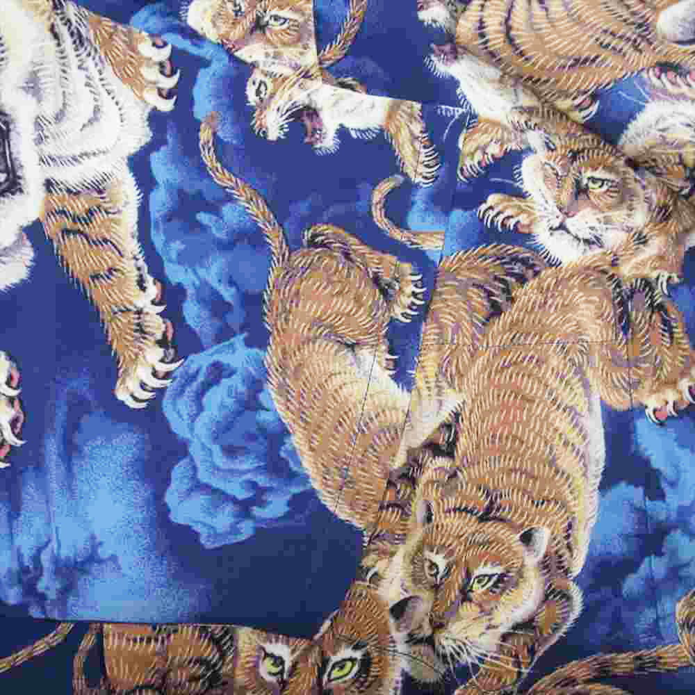 東洋エンタープライズ SS38201 SUN SURF サンサーフ SPECIAL EDITION S/S RAYON HAWAIIAN SHIRT ONE HUNDRED TIGERS 百虎 ネイビー系 L【極上美品】【中古】
