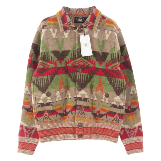 RRL ダブルアールエル Intarsia Wool and Cashmere-Blend Cardigan インターシャ ウール アンド カシミア ブレン ドカーディガン ブラウン系 レッド系 S【極上美品】【中古】