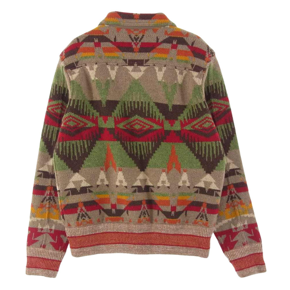 RRL ダブルアールエル Intarsia Wool and Cashmere-Blend Cardigan インターシャ ウール アンド カシミア ブレン ドカーディガン ブラウン系 レッド系 S【極上美品】【中古】