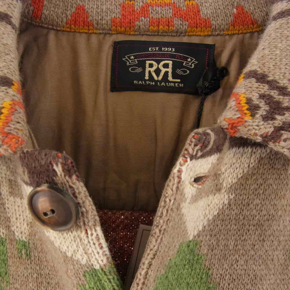 RRL ダブルアールエル Intarsia Wool and Cashmere-Blend Cardigan インターシャ ウール アンド カシミア ブレン ドカーディガン ブラウン系 レッド系 S【極上美品】【中古】